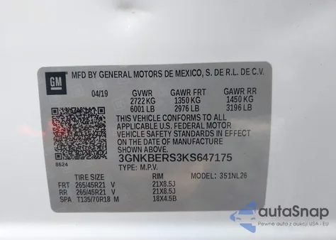 2019 Chevrolet Blazer Rs from USA, damaged, VIN 3GNKBERS3KS647175